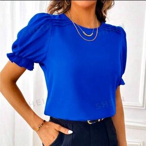 SHEIN Essnce Solid Puff Sleeve Blouse
